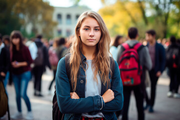 Fototapeta premium Happy student starts to study. Freshman at the university. AI generated