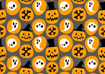 Autumn harvest vegetable seamless monster Halloween pumpkins pattern for wrapping paper and fabrics