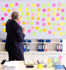 Aged man employee in conflicting priorities concept
