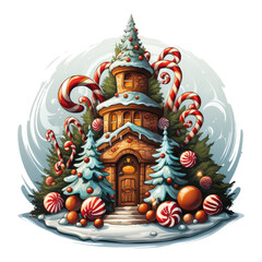 This whimsical Christmas tree t-shirt design takes us to a magical candyland, with the tree made of sugary treats and candies, Generative Ai