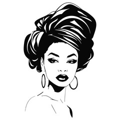 Vector Illustration of a african american  with lines drawing for logo,icon, black and white