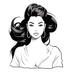 Vector Illustration of a asian barbie with lines drawing for logo,icon, black and white 