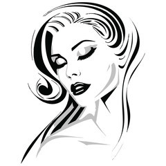 Vector Illustration of a woman  with lines drawing for logo,icon, black and white