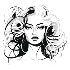 Vector Illustration of a woman  with lines drawing for logo,icon, black and white