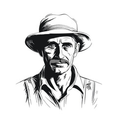 Vector Illustration of a a portrait of a farmer with lines drawing for logo,icon, black and white