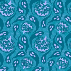 Autumn harvest seamless Halloween mosaic pumpkins pattern for wrapping paper and fabrics and kids clothes