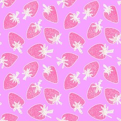 Summer cartoon line art berries seamless strawberry fruit pattern for wrapping paper and fabrics and kids clothes print