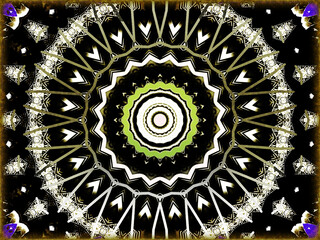 Abstract, Intricate Circular Patterns and Design, 3d, set against Black, within a Border