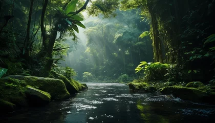 Crédence en verre imprimé Rivière forestière A Pristine River Meanders Through Lush Jungle