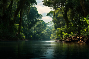 A River Gently Meanders Through Untouched Amazon Rainforest