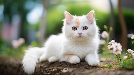 Naklejka na ściany i meble white cat on a blurred background