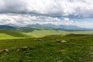 Javakheti Plateau landscape with ancient dormant volcanoes - Didi Abuli, Godorebi, Samsari and...