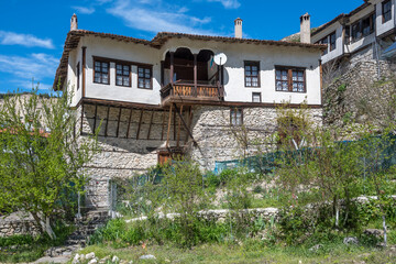 Typical street and old houses at town of Melnik, Bulgaria