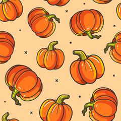 Autumn vibes - seamless pattern of cute cartoonish pumpkins