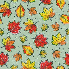 Autumn vibes - cartoon seamless pattern of cute fall of leaves