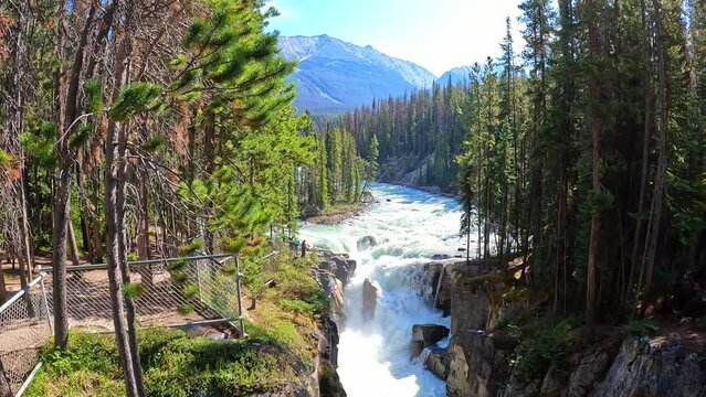 The Sunwapta Falls on the Ice Fields Parkway in Jasper National Park in Canada.