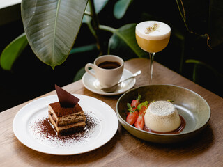 Vanilla panna cotta and tiramisu