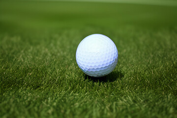 Golf ball on a tee on grass court. Selective focus