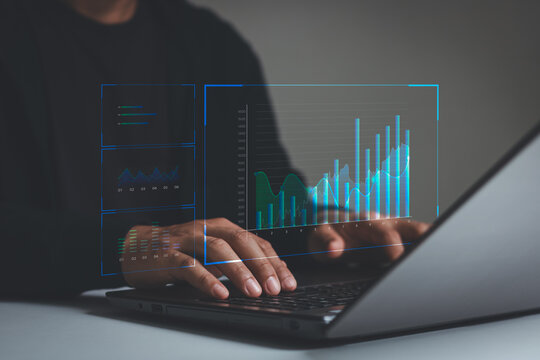 Business people analyzing business Enterprise data management, business analytics with charts, metrics and KPIs to improve organizational performance, marketing, financial organization strategy, value