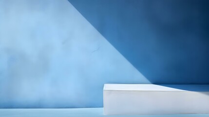 Empty Room in blue Colors with Shadows on the Wall. Elegant Studio Background for Product Presentation.
