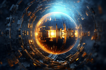 3d lighting quantum background with globe