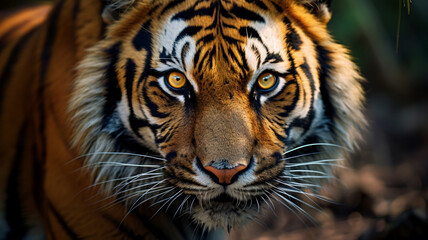Fototapeta premium A close-up shot showcasing the piercing gaze of a Tiger, AI Generative.