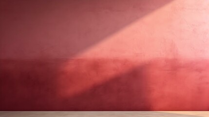 Empty Room in burgundy Colors with Shadows on the Wall. Elegant Studio Background for Product Presentation.
