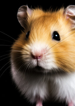 Animal face of a hamster on a black background conceptual for frame