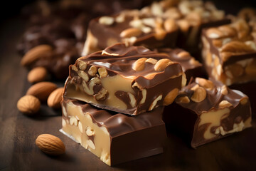 nougat pralines, luscious, nutty chocolate confections - obrazy, fototapety, plakaty