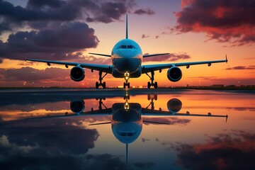Fototapeta na wymiar plane on the runway at sunset