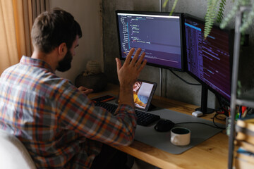 Workplace at home. Electronics. Hardware. Conversation. Anonymous