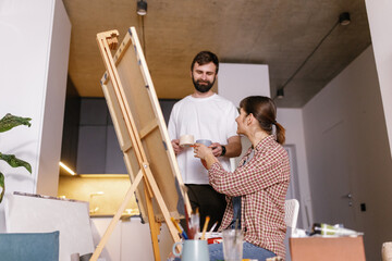 Family. Artistic hobby. Care. Apartment. Canvas. Equipment. Home