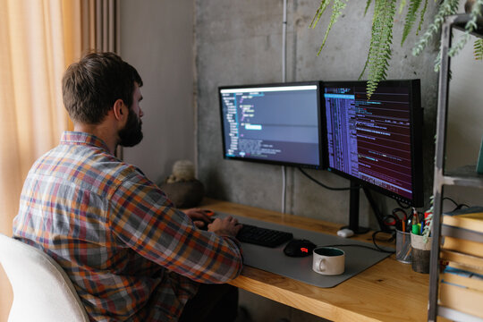 Concentration. Knowledge. Coding. Programmer. Modern technology