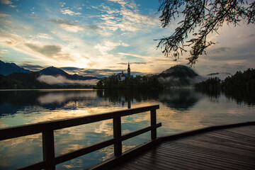 Lake Bled Reflections and Triglav National Park, Spring Season Photo, Julian Alps Bled, Slovenia