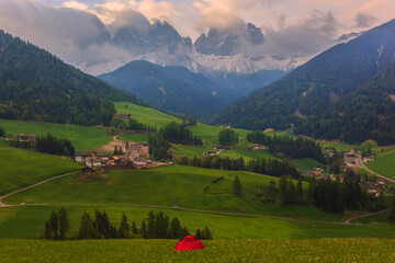 Fototapeta na wymiar Autumn Season in the Val Di Funes Village, Bolzano South Tirol, Italy