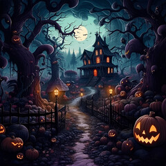 Fototapeta na wymiar Scary house for Halloween,generative ai image