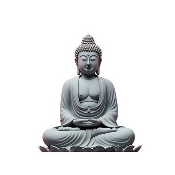 Grey Buddha statue on transparent background