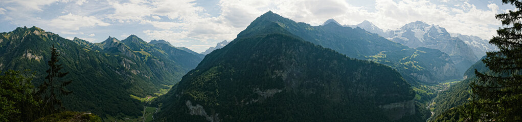 Fototapeta na wymiar Panorama of swiss alps at Eiger north face Jungfrauregion switzerland, Mountainpeaks, landscapepanorama, viewpoint