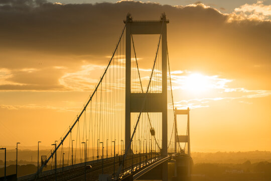 The Severn Bridge over the River Severn Estuary, Aust, UK