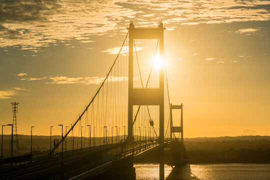 The Severn Bridge over the River Severn Estuary, Aust, UK