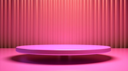 Hot Pink Room with an Empty Podium. Amazing Background for Product Presentation.