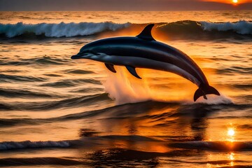 silhouette of a dolphin jumping into water