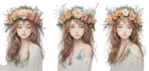 Set of watercolor cute women on white background.Isolated image.