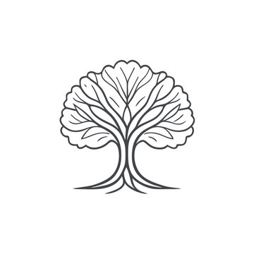 tree as woodworking logo, vector illustration line art