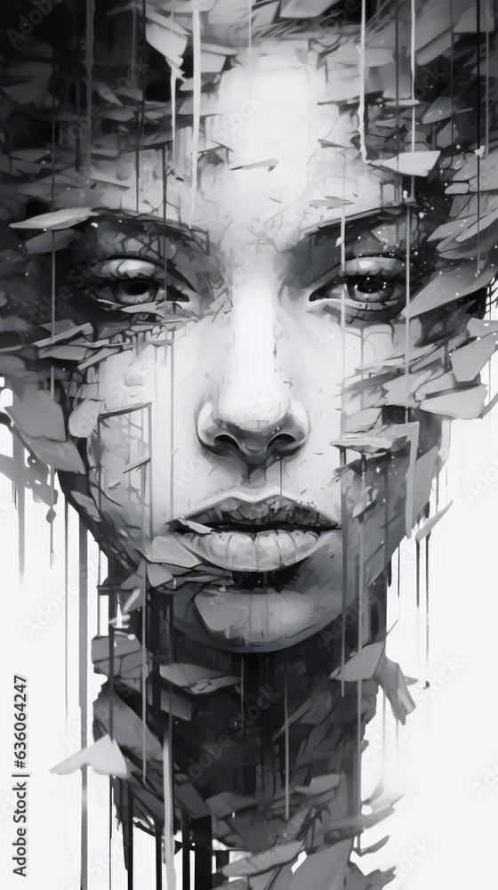Poster create a glitch effect distorting parts of the image to look like a surreal sketch drawing. abstract