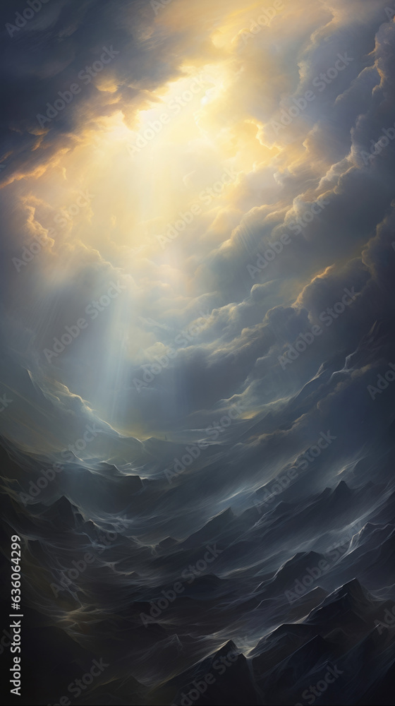 Aufkleber a scene of rapidly moving clouds shadows and light creating a chaotic and dramatic feeling of the po