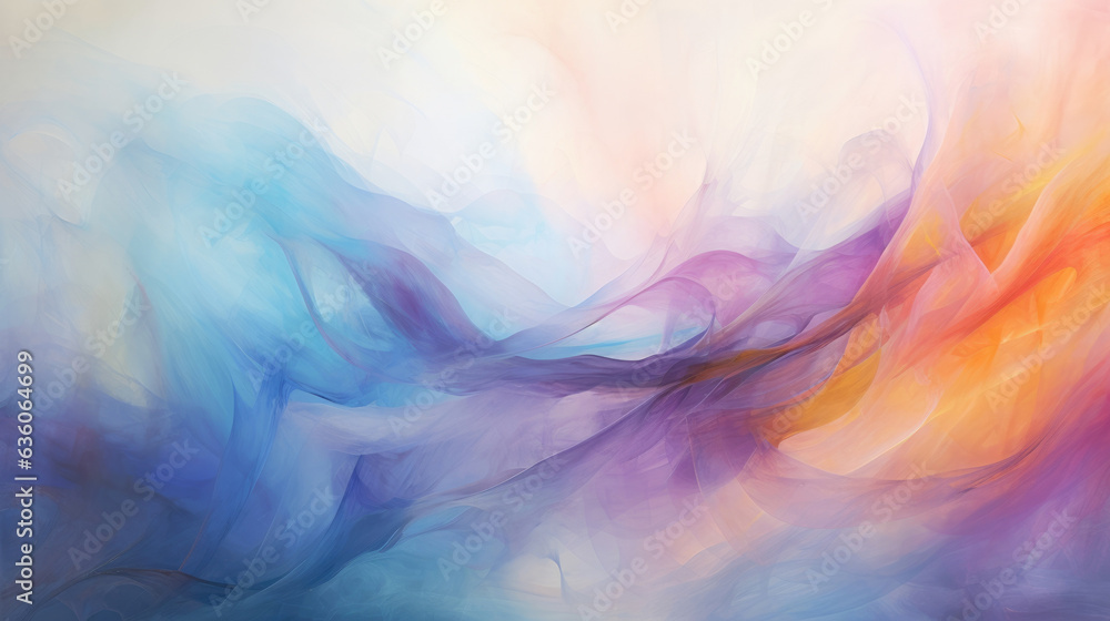 Poster a hazy mist blurring the boundaries between colors in a vibrant abstract painting. abstract wallpape