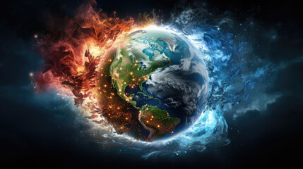 A representation of the earth's 4 elements fire water earth and air intermingling and creating colourful Abstract wallpaper backgroun © Justlight