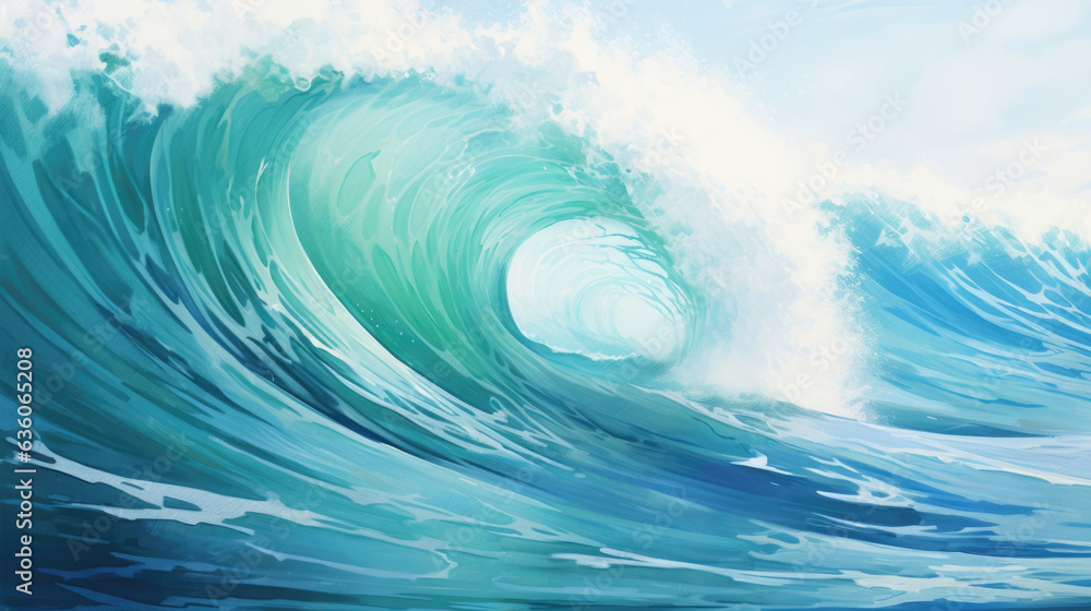 Aufkleber abstract swirls of light blue and green that create the image of an ocean wave crested with shining 