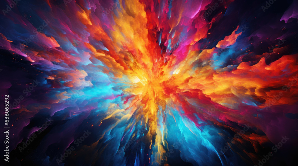 Poster a bright contrasting range of colors that appear to explode in a myriad of sparks and streaks of lig